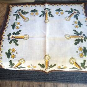 Nagel 746885174664 1970s Jute Table Runner Christmas Square W Germany Green Brown Gold Boho