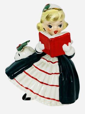 Ax1690p8 Napco Vintage Christmas Girl Planter Caroler Figurine Book Muff Japan 1956 Mcm