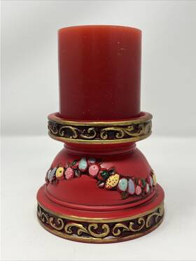 X-8384 Napcoware Vtg Ceramic Red Candleholder Fruit Garland Candle Christmas