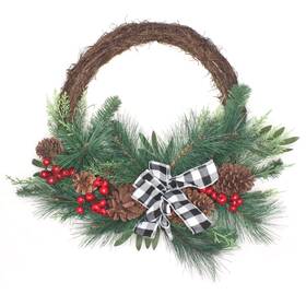 National Tree Company 729083480973 Artificial Christmas Mixed Pine And Berries Wreath Decorated With Red Berrie