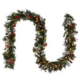 Wp1-300-9b-1 National Tree Company 9 Ft Pre-lit Wintry Pine Flocked Artificial Christmas Garland Deco