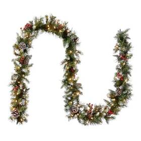 Frb-9glo-1 National Tree Pre-lit Artificial Christmas Green Frosted Berry White Lights Garland
