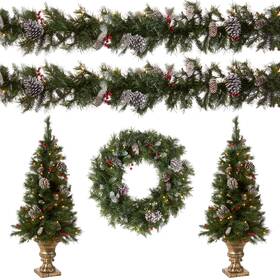 Frb7-asst-2 National Tree Company Pre-lit Holiday Christmas 5-piece Set Wreath Of 2