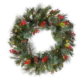 Wp1-300lv-24w-b National Tree Company Pre-lit Artificial Christmas Wreath Green Wintry Pine W