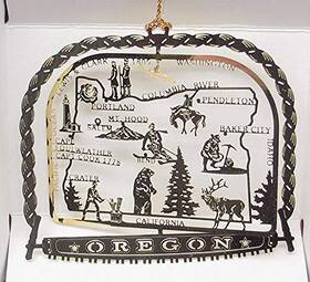 Nations Treasures 091888326696 Oregon State Brass Christmas Ornament