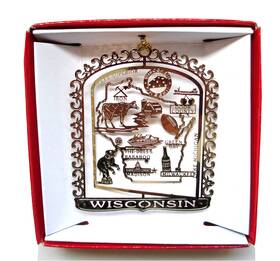 Nations Treasures 091888740270 Wisconsin Christmas Ornament Brass State Souvenir Gift