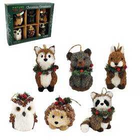 Naturevibe 663918858011 Nature Vibe Sisal Woodland Animals Christmas Tree Ornaments Set Of 6 Natural