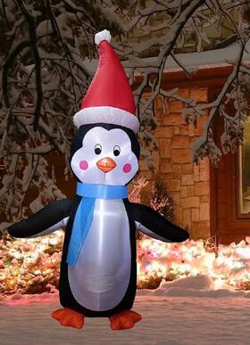 As-adb-49874 Ne-as 7-ft Rosy Cheek Penguin In Santa Hat Lighted Air Blown Christmas Yard Decor #874
