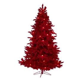 Nearly Natural 192897237888 7ft Red Flocked Fraser Fir Artificial Christmas Tree With 500
