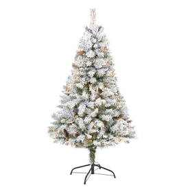 Nearly Natural 192897243377 5ft Pre-lit Flocked Christmas Tree With 150 Led Lights And Pinecones