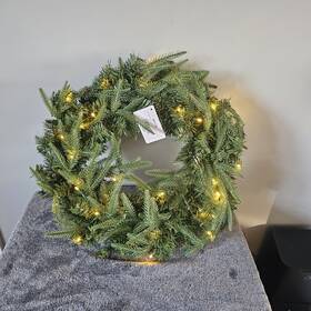 Nearly Natural 192897257046 24-in Long Pine Artificial Christmas Wreath With 35 Clear Led Lights
