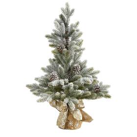 Nearly Natural 192897280129 28 Inch Flocked Christmas Tree With Pine Cones - Green
