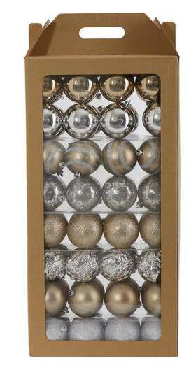 Nearly Natural 192897282901 Shatterproof Ornament Set Champagne Silver Christmas Decor Boxed