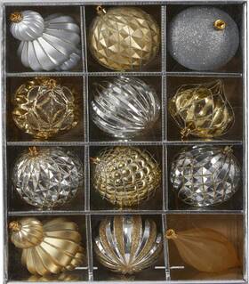 Nearly Natural 192897283403 Luxe Gold Silver Christmas Ornament Set 12 Pc Holiday Decor Gift