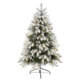 Nearly Natural 192897286954 5ft Flocked South Carolina Spruce Christmas Tree With 300 Green