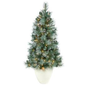 Nearly Natural 192897310529 50 Inch Artificial Christmas Tree With 100 Lights In White Green