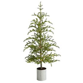 Nearly Natural 192897378031 5.5ft Pre-lit Pine Christmas Tree In Decorative Planter With Green 5.6