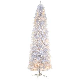 Nearly Natural 192897381956 9ft Slim White Christmas Tree With 600 Lights - 108 Green
