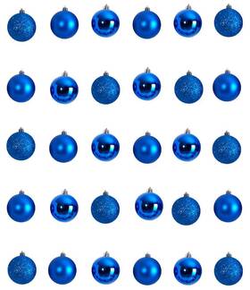 Nearly Natural 192897382892 Blue Christmas Ball Ornament Set 30 Pc Shatterproof Indoor Decor