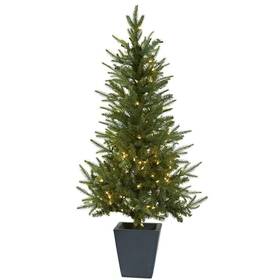 5443 Nearly Natural 4.5 Ft. Artificial Christmas Tree With Clear Lights And Decorative Planter