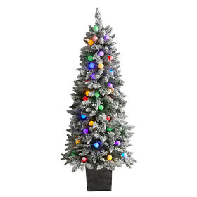 T1449 Nearly Natural 5ft. Flocked British Columbia Mountain Fir Artificial Christmas T