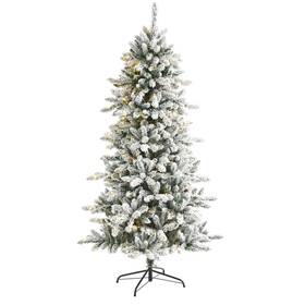 T1611 Nearly Natural 6 Ft. Pre-lit Flocked Livingston Fir Artificial Christmas Tree