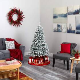 T1751 Nearly Natural 5ft. Flocked Rock Springs Spruce Artificial Christmas Tree With