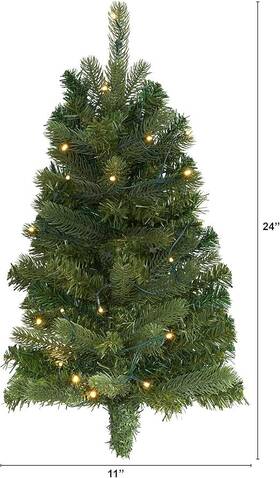 T1767 Nearly Natural 2-ft Flat Back Wall Hanging Artificial Christmas Tree With 20 Clear Led Lights