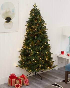 T1863 Nearly Natural 6ft Grand Teton Spruce Flat Back Christmas Tree With 180 Clear Led - Green Open