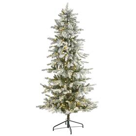 T1978 Nearly Natural 6.5ft. Slim Flocked Nova Scotia Spruce Artificial Christmas Tree