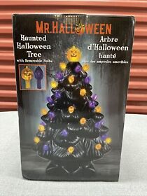 New Mr Halloween Ceramic Tree Haunted Black 14inch Pumpkin Led Lighted Christmas