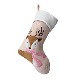 Bl01 Newyifeng Embroidered Christmas Squirrel Reindeer Stocking 18 X 10 Inches White Pink Rein