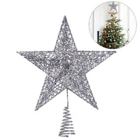 184559bbn62ksf Nicexmas 25cm Silver Star Tree Topper Exquisite Shimmery Christmas