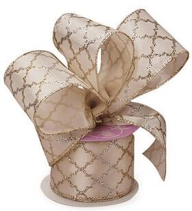 No 812463039158 Ivory Quatrefoil Christmas Tree Ribbon - 2 1/2 Inch X 10 Yards Wired Edge