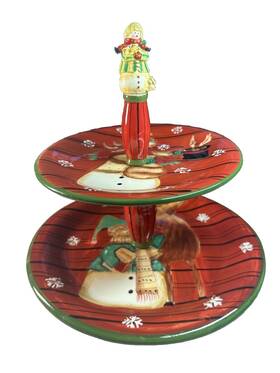 Noble Excellence 730384049967 Snow Mates 2 Tier Serving Tray Stand Snowman Holidays Christmas
