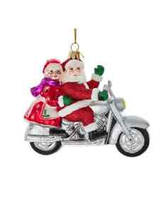 Nbx0075 Noble Gems Santa And Mrs Claus Motorcycle Glass Christmas Ornament By Kurt Adler
