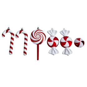 D1050 Nobrand 7 Inch Shatterproof Christmas Candy Cane Ornament 6 Count