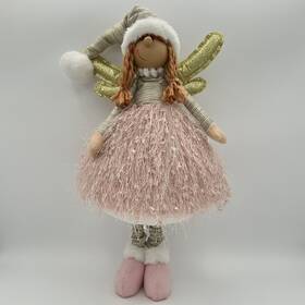 Noelta 972467498604 Pink Christmas Angel Gold Wings Retractable Legs Stuffed Soft Body Decor