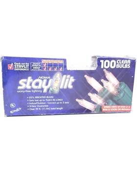 Noma 028208447007 Stay Lit 100 Clear Bulbs Lights String Green Wire Light Staylit Christmas