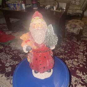 53924a-ih Nordstrom Christmas 12.75 Inch Vintage Glittered Santa With Teddy Bear And Tree