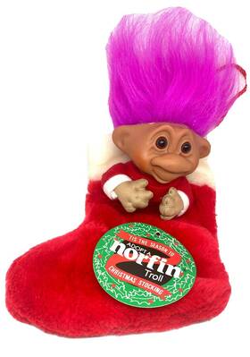 Y1255 Norfin Vtg Nos Troll Xmas Stocking 8 Inch Plush Htf Violet Hair Brown Eyes