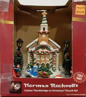 Norman Rockwell 820290091379 Rockwells 9 Piece Inch Stockbridge At Christmas Church Set