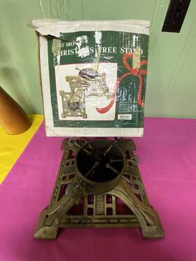 634051199 North Arkansas Wholesale Co Vintage Cast Iron Christmas Tree Stand Antique Gold Finish Used Box Trunk 5.75 Inch