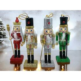 5710357 North Pole Christmas Nutcracker Soldiers Ornaments Set/4 Tree Crystal Wooden Multicolor New