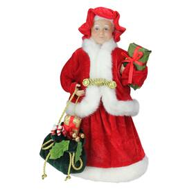 Northlight 009312853885 12 Inch Mrs. Claus Holding A Gift And Bag Christmas Figure
