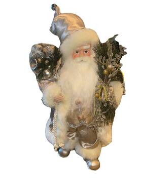 05031 Northlight Christmas Santa Figure 19 Inch Tall Pine Silver Beige Gold Silk Outfit Trim W Fur
