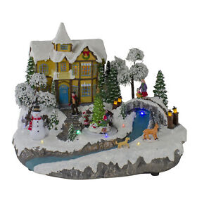 34109636 Northlight 15in Led Yellow Cottage Christmas River Scene With Movement And Music