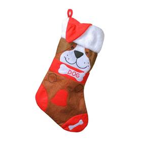 Northlight 191296018272 17 Inch Red And Brown Embroidered Dog Christmas Stocking With