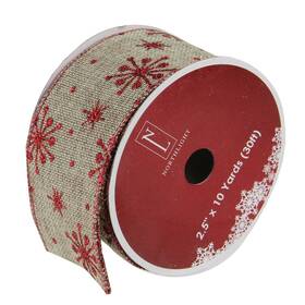 Northlight 191296139939 Red And Beige Snowflake Wired Christmas Craft Ribbon 2.5 Inch X