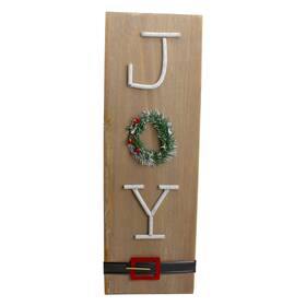 Northlight 191296910774 23.75 Inch Vertical Beige Wooden Joy Christmas Sign With Santas